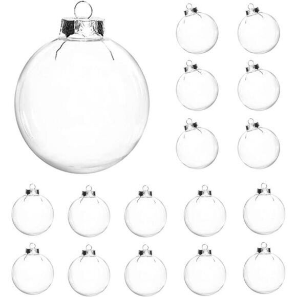 16 Pcs Clear Plastic Fillable Christmas Ornaments DIY Craft Balls Tree Decoratio - Picture 1 of 8